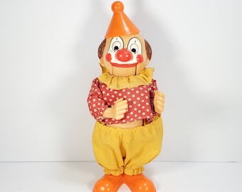 Vintage Clown Bank Plastic Clown Figurine Movable Arm Pull Down Arm Coin Bank Circus Clown