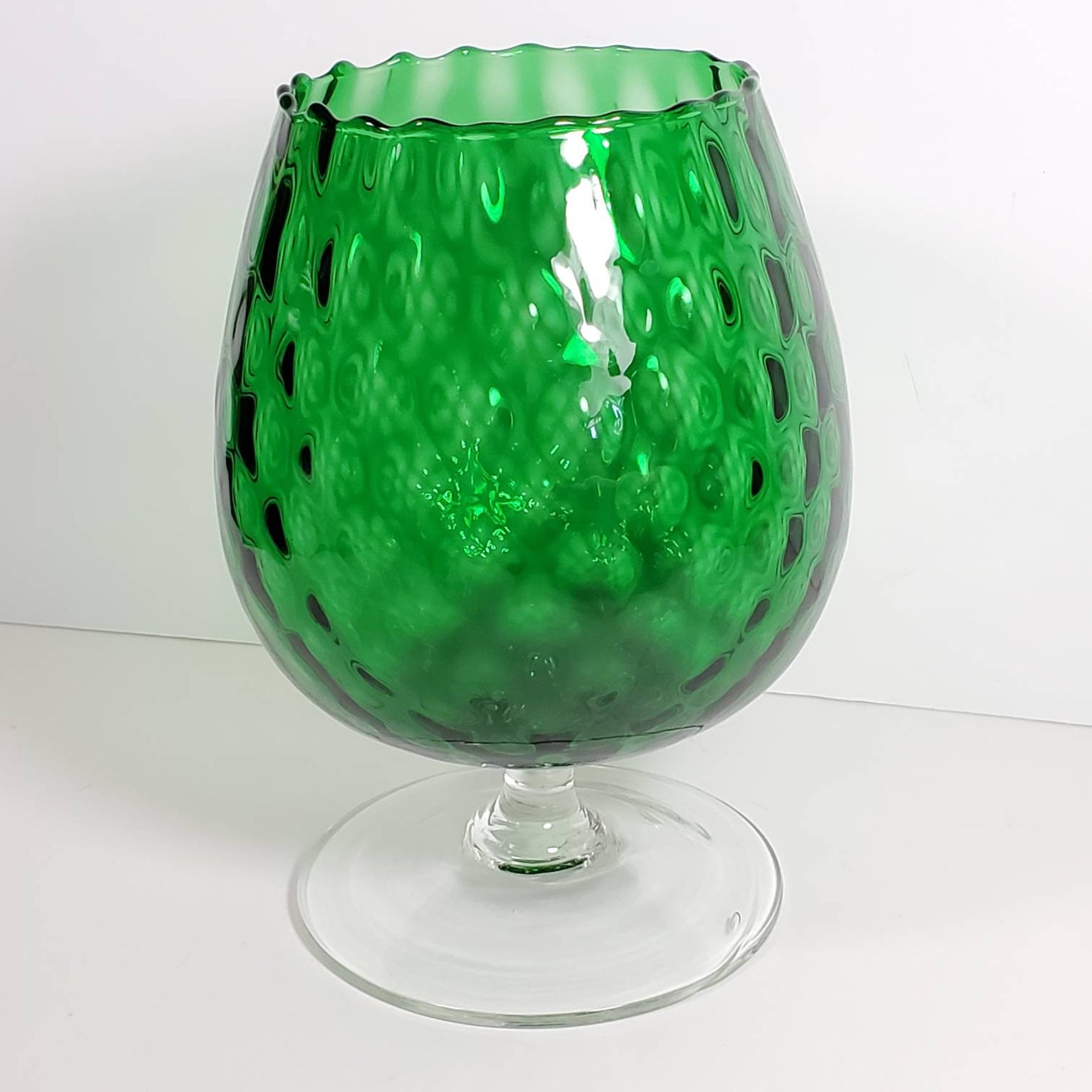 Vintage Green Optic Empoli Glass Brandy Snifter Emerald Green Etsy