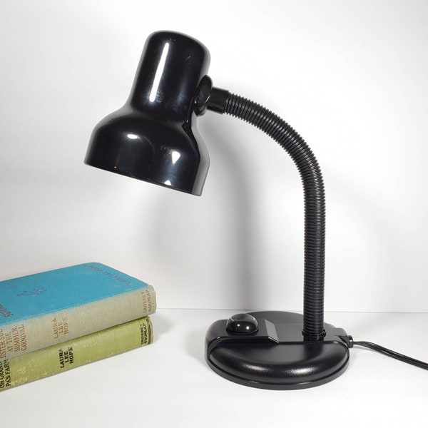 Vintage Gooseneck Desk Lamp Black Adjustable Task Lamp Office Lighting Black 1990s Contemporary Office Decor Black Metal Lamp