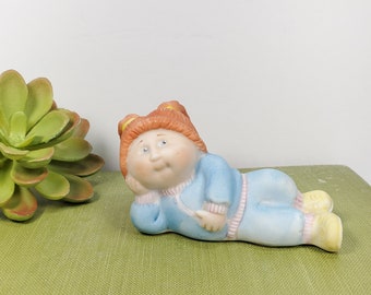 Vintage Cabbage Patch Kid Figurine Bisque Porcelain CPK Figurine Girl Doll with Braids 1984