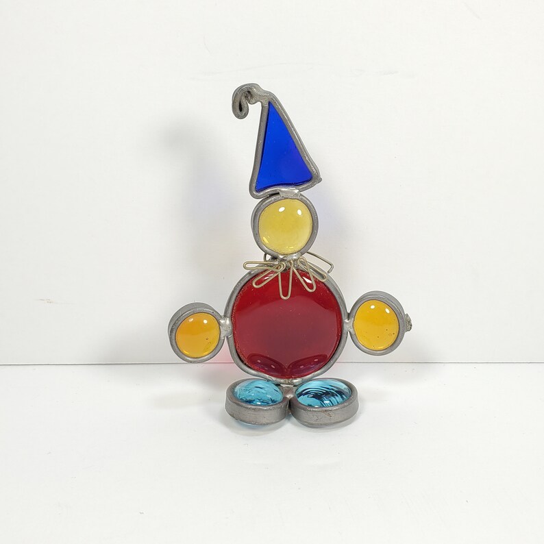 Vintage Clown Figurine Colored Glass Circus Clown Suncatcher Red Blue Stained Glass Clown image 2