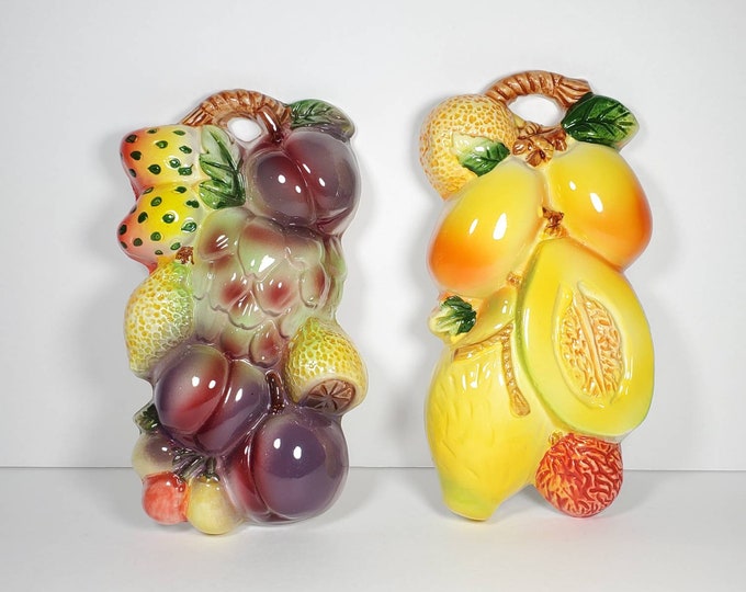 Vintage Fruit Wall Plaques Set of 2 Ceramic Fruit Wall Etsy