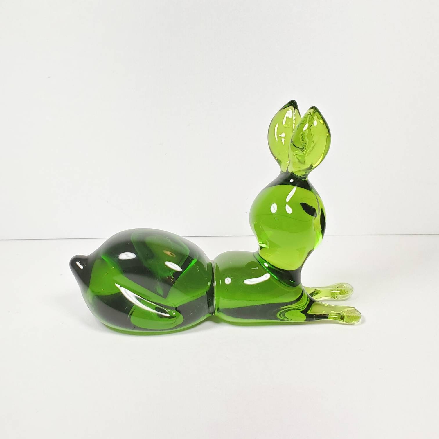 Vintage Green Glass Bunny Rabbit Figurine Green Art Glass Etsy