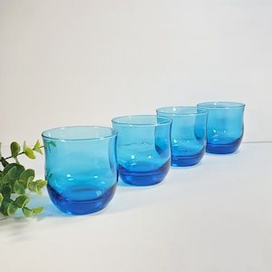 Vintage Aqua Blue Juice Glass Set of 4 Turquoise Blue Glassware Juice Glasses Rocks Glass Blue Glass Barware