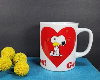 Vintage Snoopy taza Gee A alguien le importa taza de corazón rojo Snoopy Woodstock Peanuts Taza de dibujos animados Día de San Valentín