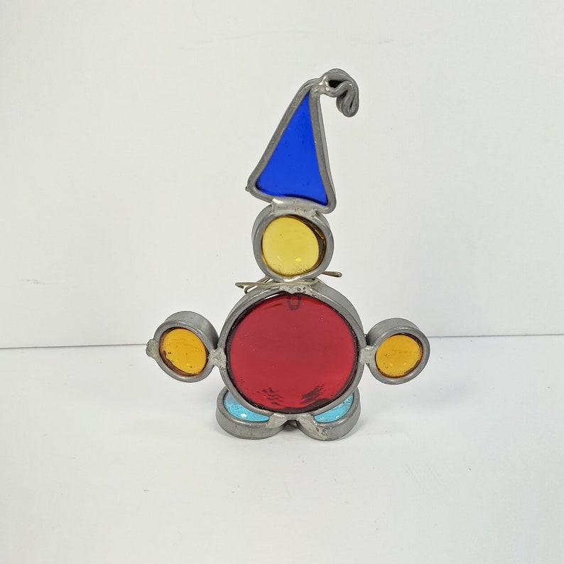 Vintage Clown Figurine Colored Glass Circus Clown Suncatcher Red Blue Stained Glass Clown image 4