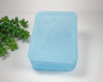 Vintage Bird Trinket Box Blue Satin Glass Jewelry Box Floral Bird Glass Box