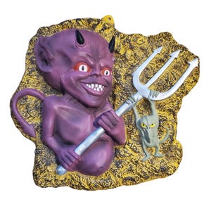 Vintage Halloween Devil Wall Hanging Plastic 3D Diecut Halloween Wall Decor Red Devil with Pitchfork