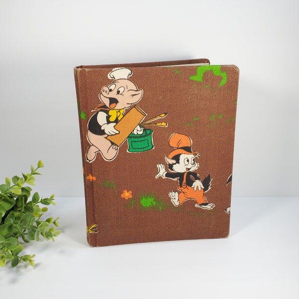 Vintage Photo Album Disney Cartoon Fabric Covered Picture Photograph Album Three Little Pigs Donald Duck Daffy Duck Brown Photo Album