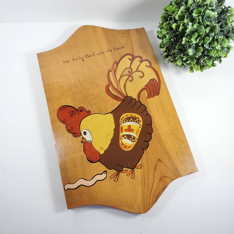 Vintage Wood Cutting Board Chicken Rooster Hen Early Bird Gets Etsy