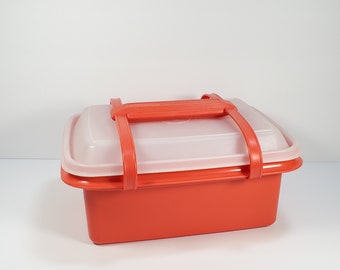 Vintage Tupperware Lunch Box Pak n Carry Orange Plastic Food Storage Container with Lid Tupperware Travel Lunch Box