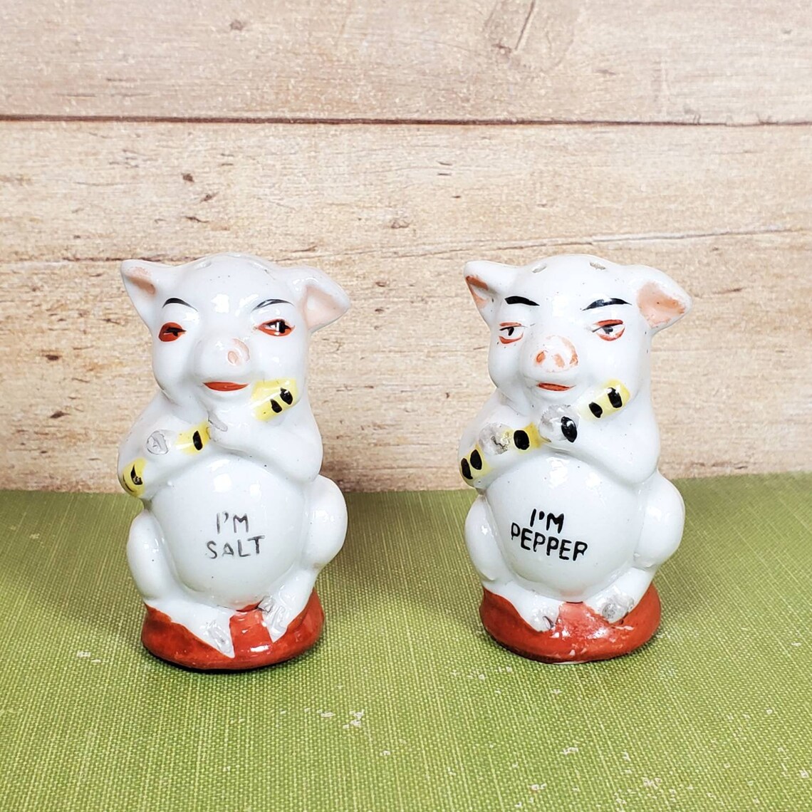 Vintage Pig Salt and Pepper Shaker Set Ceramic Red White Pig Etsy