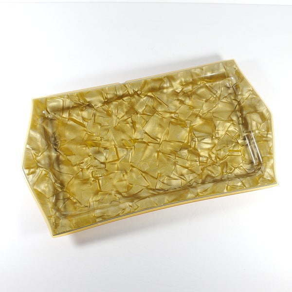 Vintage Gold Tray Cracked Ice Chartreuse Gold Plastic Catch All Tray MCM Decor Rolling Tray Gold Decorative Tray Fiberloid Dresser Tray