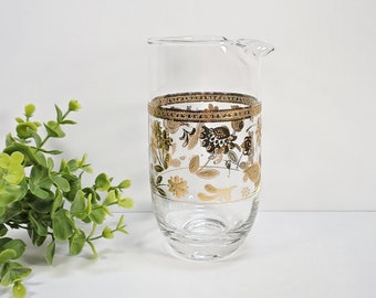 Vintage Culver Glass Pitcher Chantilly 22kt Gold Floral Cocktail Pitcher MCM Barware Martini Pitcher Decanter