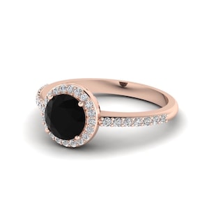 14k Rose Gold Filigree Black Onyx Ring: Art Deco Promise Ring