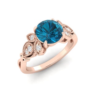 London Blue Topaz Ring: Vintage Rose Gold Engagement Ring