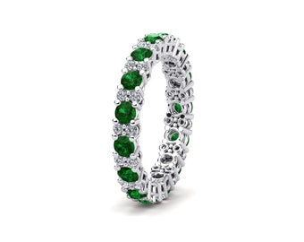 Art Deco Lab Emerald Eternity Ring, Emerald Anniversary Band, Lab Emerald Ring, Emerald Engagement Ring, Art Deco Emerald Ring, Promise Ring