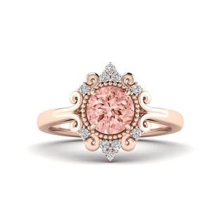 Rose Gold Morganite Engagement Ring Pink Morganite Ring Pink Engagement Ring Morganite Ring Rose Gold Art Deco Unique Promise Ring For Her