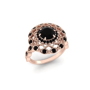 Black Onyx Engagement Ring - Floral Engagement Ring - Black Stone Ring - Flower Ring For Women - Black Onyx Ring Vintage - Black Ring Women