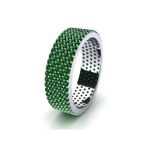6mm Wide Eternity Band, Lab Emerald Eternity Band, Wide Wedding Band For Women, Micro Pave Eternity Band Silver, Unique Promise Ring For Her