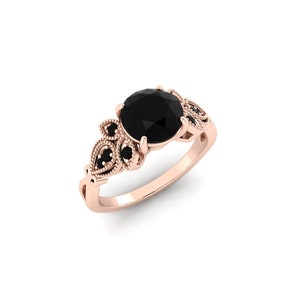 Rose Gold Black Onyx Ring: Vintage Art Deco Engagement Ring