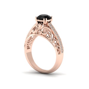 Black Onyx Solitaire Ring: Rose Gold Art Deco Engagement Ring
