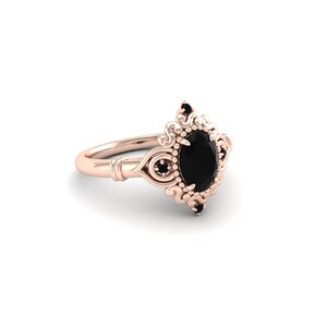Black Onyx Engagement Ring: Rose Gold Art Deco Sterling Silver Ring