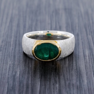 Emerald Ring, Solitaire Emerald Ring, Mixed Metal Ring, Emerald Ring For Men, Emerald Ring For Women, Engagement Ring, Anniversary Gift