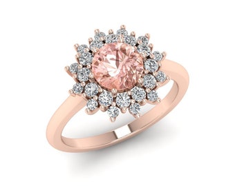 Natural Morganite Ring Rose Gold  Morganite Engagement Ring Silver Art Deco Engagement Ring For Women Flower Ring For Women Sterling Silver