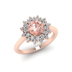Natural Morganite Ring Rose Gold  Morganite Engagement Ring Silver Art Deco Engagement Ring For Women Flower Ring For Women Sterling Silver