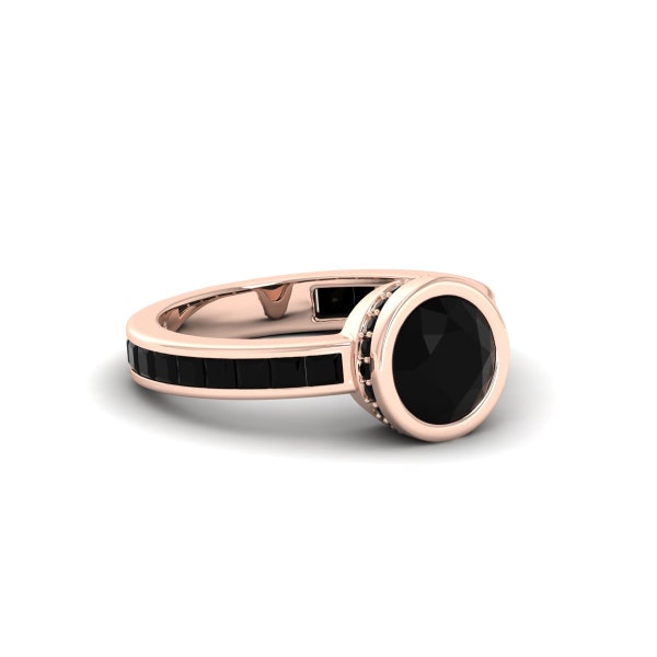 Black Onyx Statement Ring, Bezel Set Art Deco Band, Gothic Anniversary Gift for Her