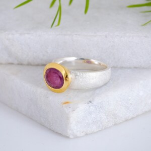 Silver Ruby Ring For Women Handmade Ruby Ring Oval Gemstone Ring Faceted Ruby Ring Unique Piece Sterling Silver Ring Statement Ring For Her image 5