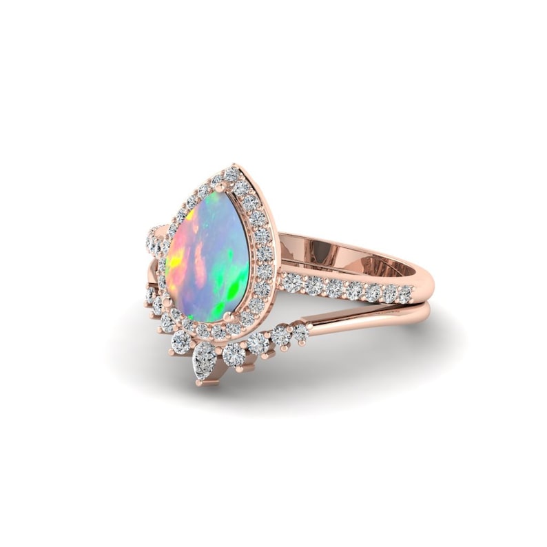 14k Beautiful Opal Engagement Ring Set Pear Opal Ring Silver - Etsy