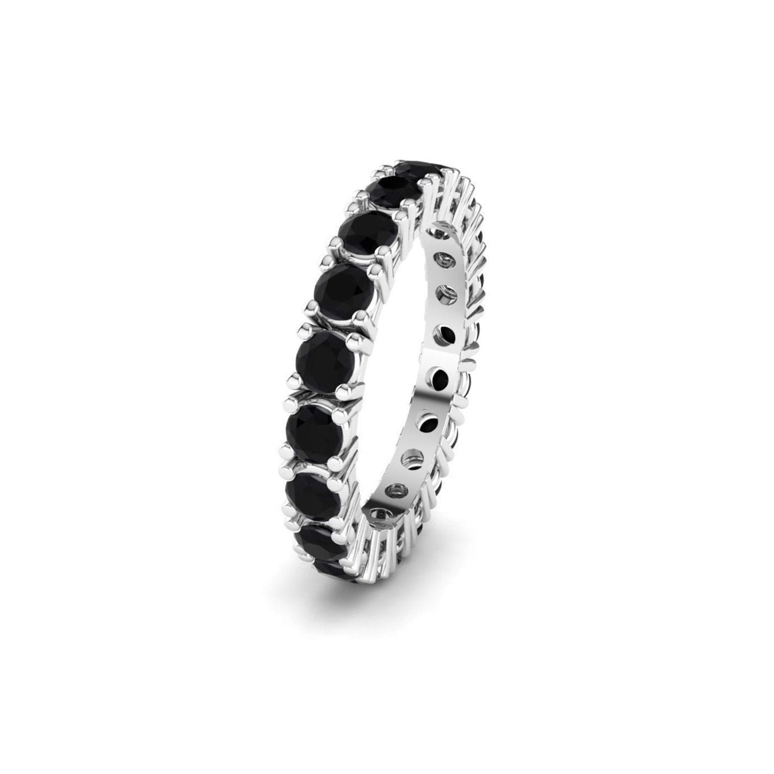 925 Silver Black Eternity Ring Black Stone Ring for Women Art Etsy