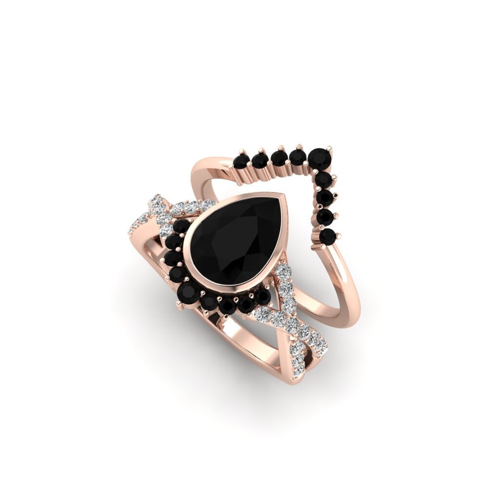 Infinity Black Onyx Wedding Ring Set Black Onyx Ring In Rose Etsy