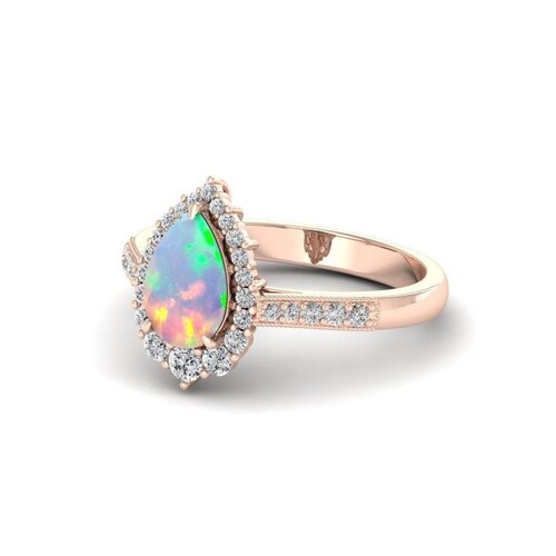 Pear Shaped Opal Engagement Ring Rose Gold Lab Opal Diamond - Etsy