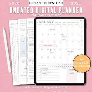 Undated Digital Portrait Planner- GoodNotes Template with Tabs- Minimalist Calendar with Budget and Trackers- Simple Planner- 2020 Planner