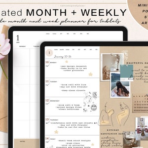 Undated Digital Weekly Minimalist Portrait Planner Cork Board | Monthly and Weekly Digital Planner Moodboard | Digital Stickers Journal