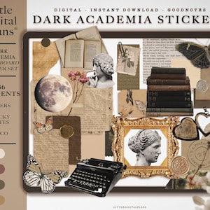 Dark Academia Mood Board Digital Sticker Set - GoodNotes Stickers - Planner Widgets - iPad Planner Stickers - Mood Board Stickers