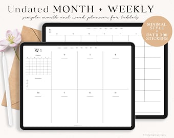 Minimalist Undated Digital Planner: Monthly & Weekly with Stickers (GoodNotes Planner)