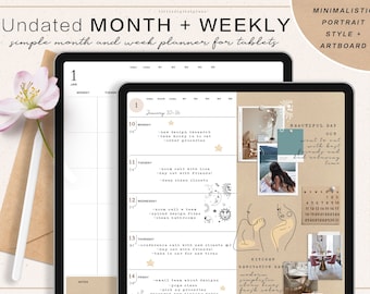 Undated Minimalist Digital Planner: Weekly Portrait Art Board (Digital Stickers)