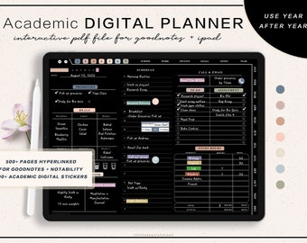 Black Undated Digital Academic Planner: GoodNotes iPad Template (PDF)