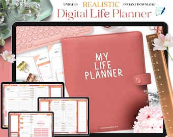 Realistic Undated Digital Life Planner Rose Pink GoodNotes Planner Noteshelf Finances Goal Planning Fitness Daily Planner Template Meal Plan