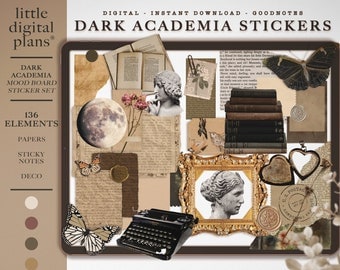 Dark Academia Mood Board Digital Sticker Set - GoodNotes Stickers - Planner Widgets - iPad Planner Stickers - Mood Board Stickers