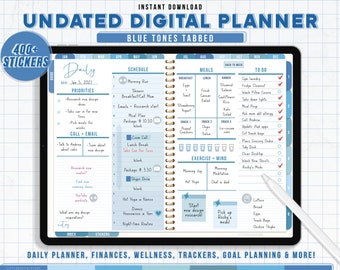Blue Tabbed Undated Digital Planner: GoodNotes Compatible (PDF)