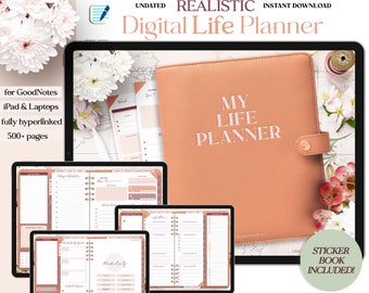 Realistic Digital Life Planner: Undated Feminine GoodNotes Template
