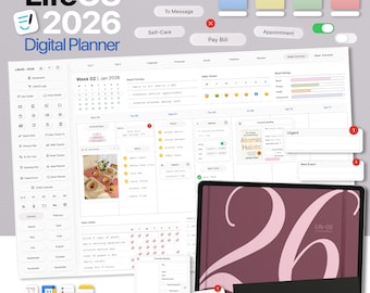 LifeOS 2026 Digital Planner for iPad, GoodNotes, Android Tablet, Hyperlinked Life Planner, Stickers, Minimal App-Style Planner