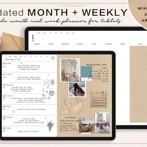 Undated Monthly and Weekly Digital Planner with Mood Board, Weekly Planner, Monthly Planner, Digital Journal, Digital Mood Boad Minimalistic