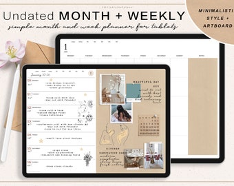 Minimalist Digital Planner: Undated Monthly & Weekly with Mood Board (GoodNotes File)