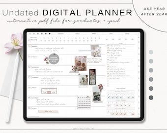 Minimalist Digital Life Planner: Undated iPad Template, Stickers (GoodNotes)